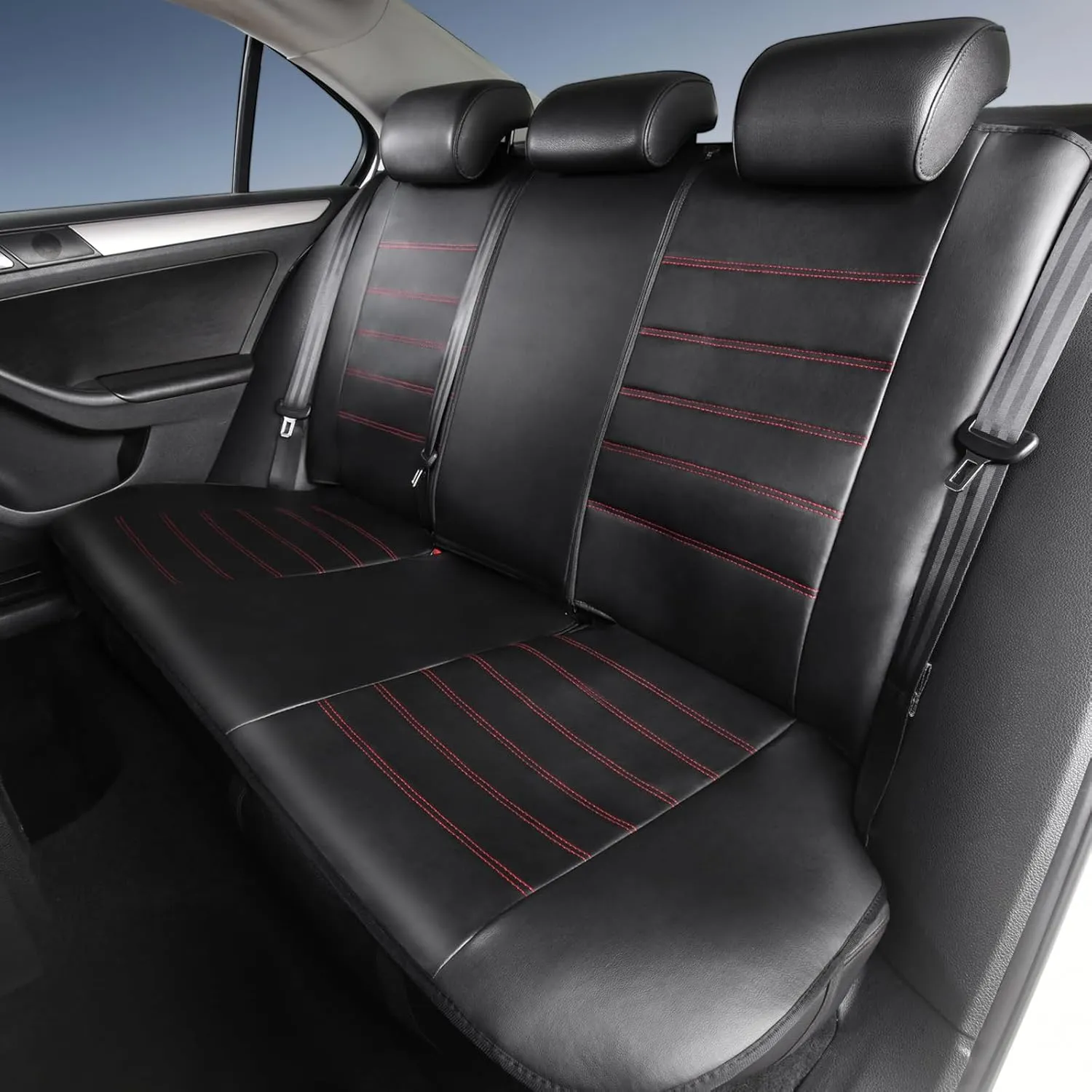 TOYOUN Classic Universal PU Leather Car Seat Covers Full Set Fit Most Cars Trucks SUVS or Vans Red High Back Front Bucket and Rear Auto Seat Covers Set Car Seat Protector