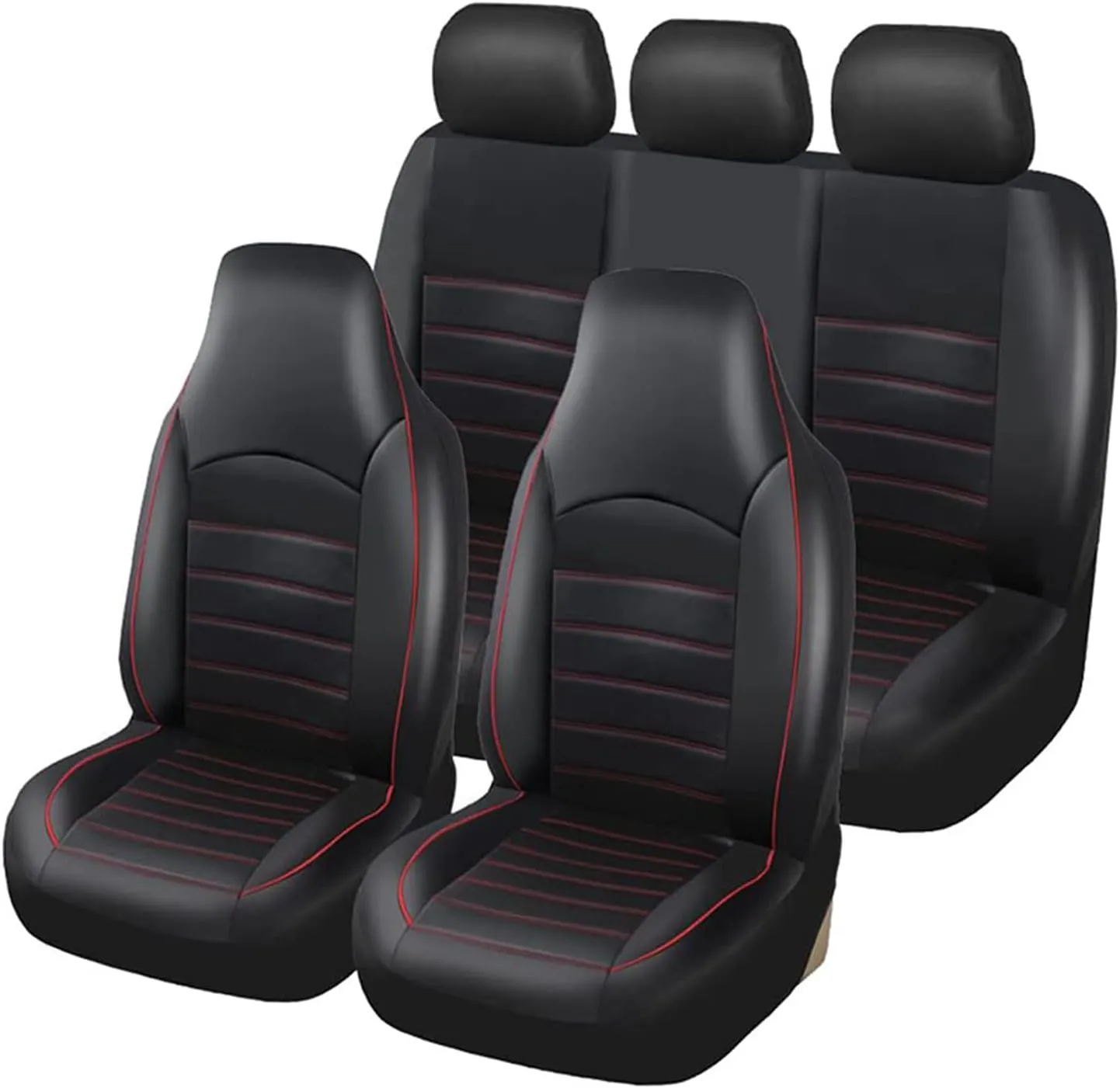 TOYOUN Classic Universal PU Leather Car Seat Covers Full Set Fit Most Cars Trucks SUVS or Vans Red High Back Front Bucket and Rear Auto Seat Covers Set Car Seat Protector