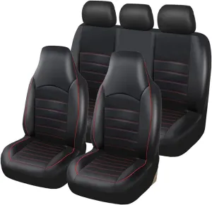 TOYOUN Classic Universal PU Leather Car Seat Covers Full Set Fit Most Cars Trucks SUVS or Vans Red High Back Front Bucket and Rear Auto Seat Covers Set Car Seat Protector