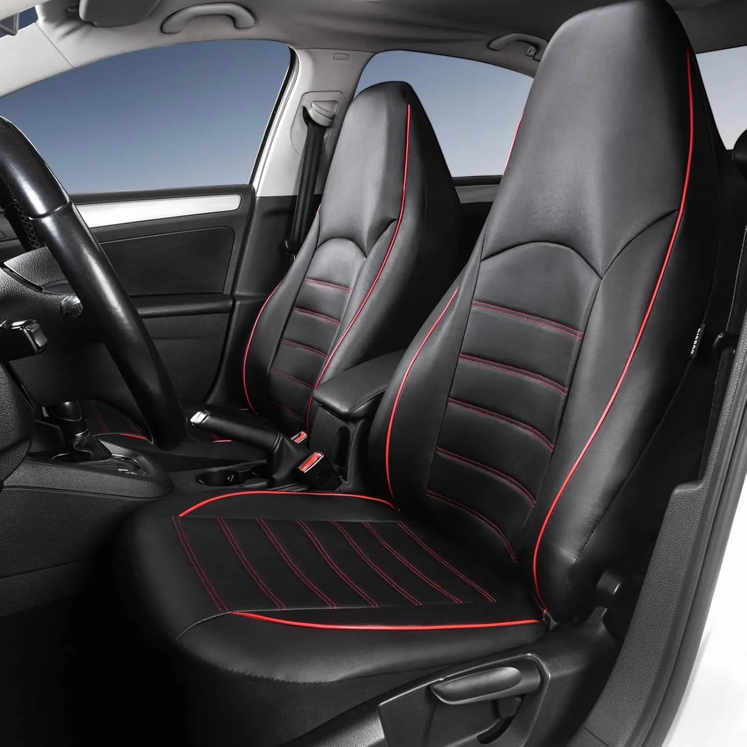 TOYOUN Classic Universal PU Leather Car Seat Covers Full Set Fit Most Cars Trucks SUVS or Vans Red High Back Front Bucket and Rear Auto Seat Covers Set Car Seat Protector