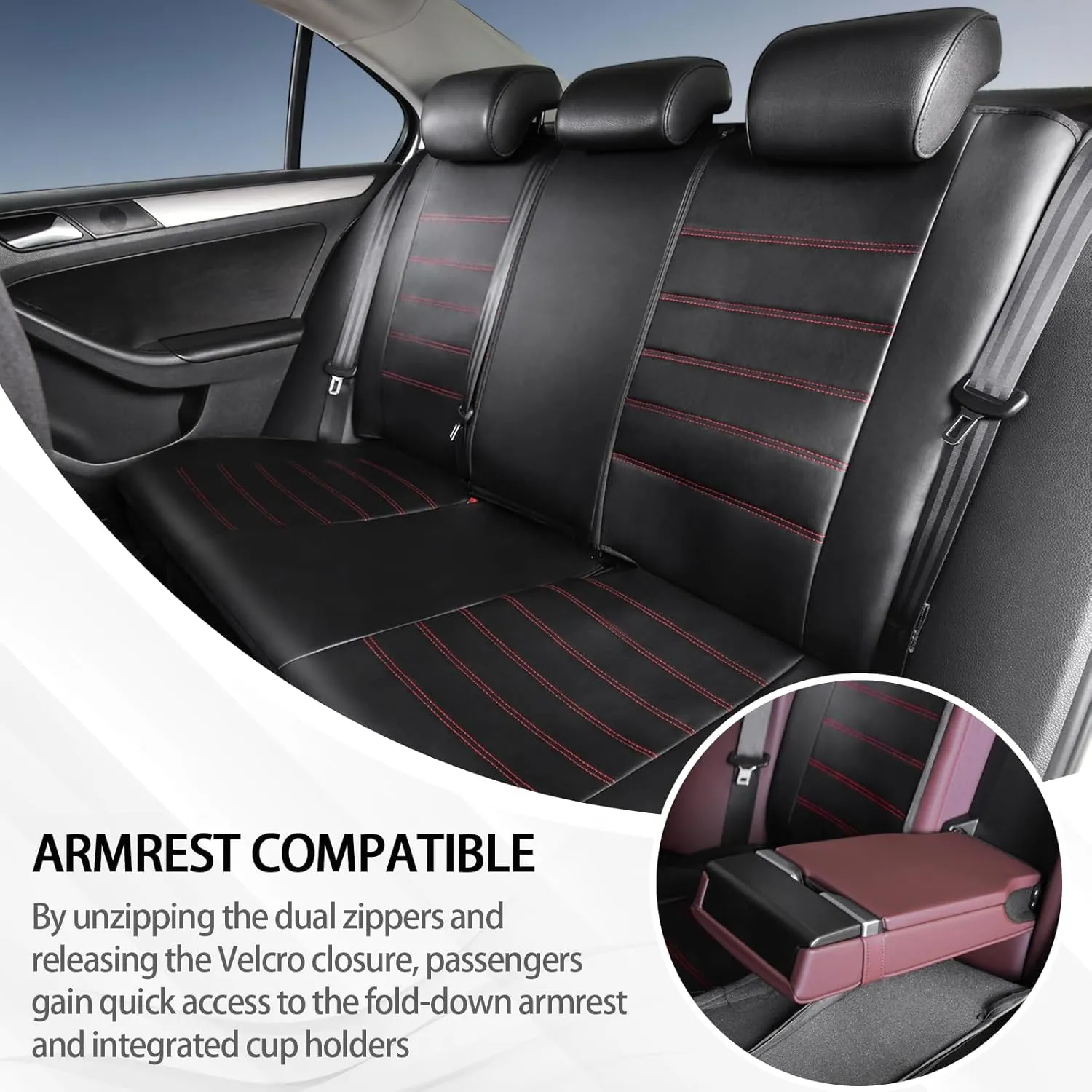 TOYOUN Classic Universal PU Leather Car Seat Covers Full Set Fit Most Cars Trucks SUVS or Vans Red High Back Front Bucket and Rear Auto Seat Covers Set Car Seat Protector