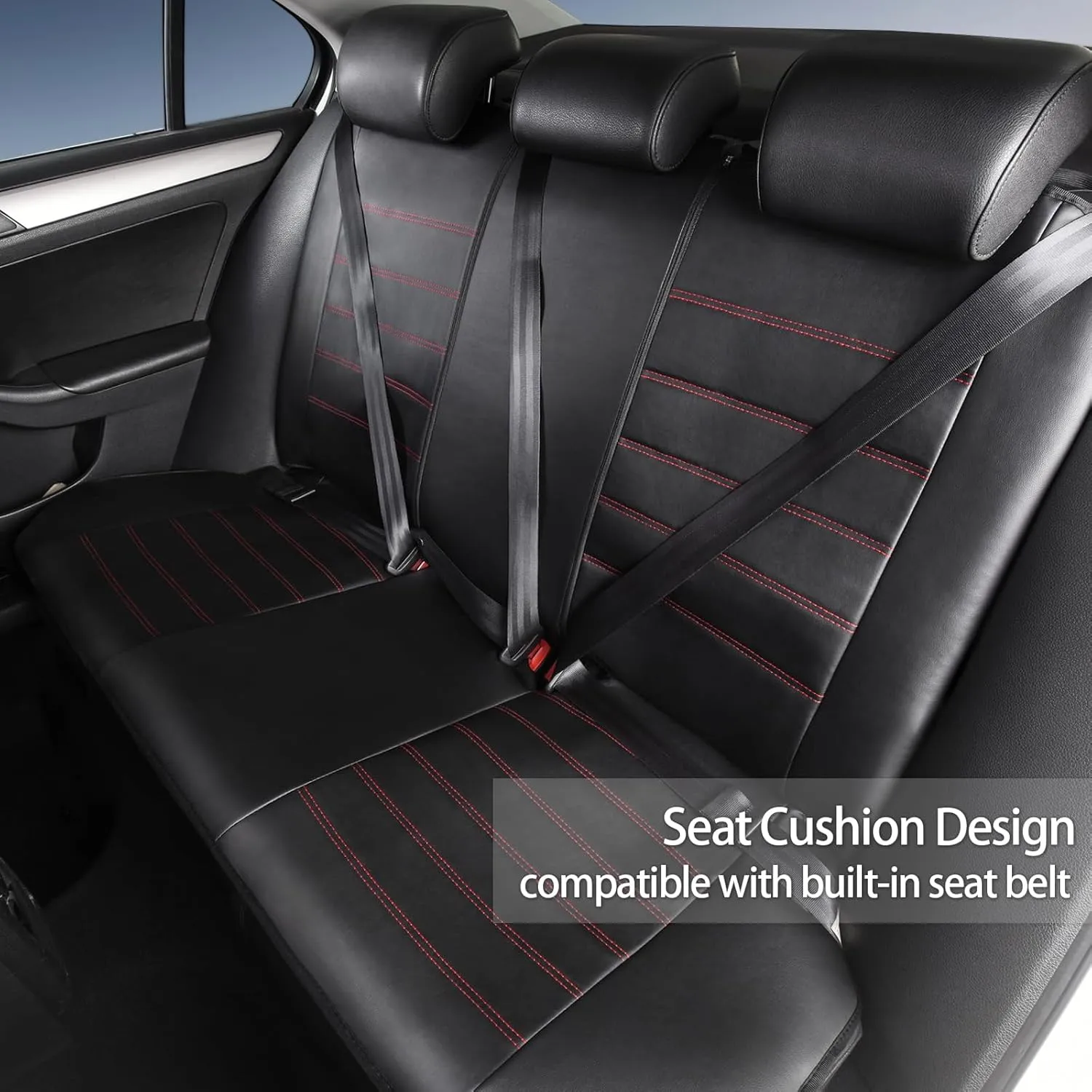 TOYOUN Classic Universal PU Leather Car Seat Covers Full Set Fit Most Cars Trucks SUVS or Vans Red High Back Front Bucket and Rear Auto Seat Covers Set Car Seat Protector