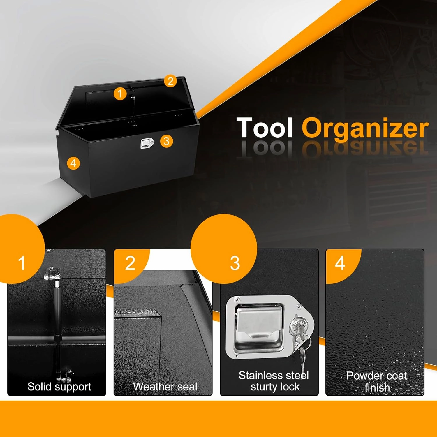 Trailer Tongue Tool Box, Steel Storage Truck Tool Box,49 x 14.6 x 18.5 Tool Chest Organizer w/Lock and Keys For Pickup,Truck Bed, RV, Trailer,Heavy Duty Waterproof Black box