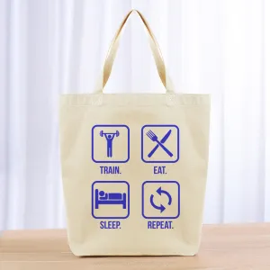 Train Eat Sleep Repeat Tote Bag - blue