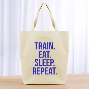 Train Eat Sleep Repeat Tote Bag - blue