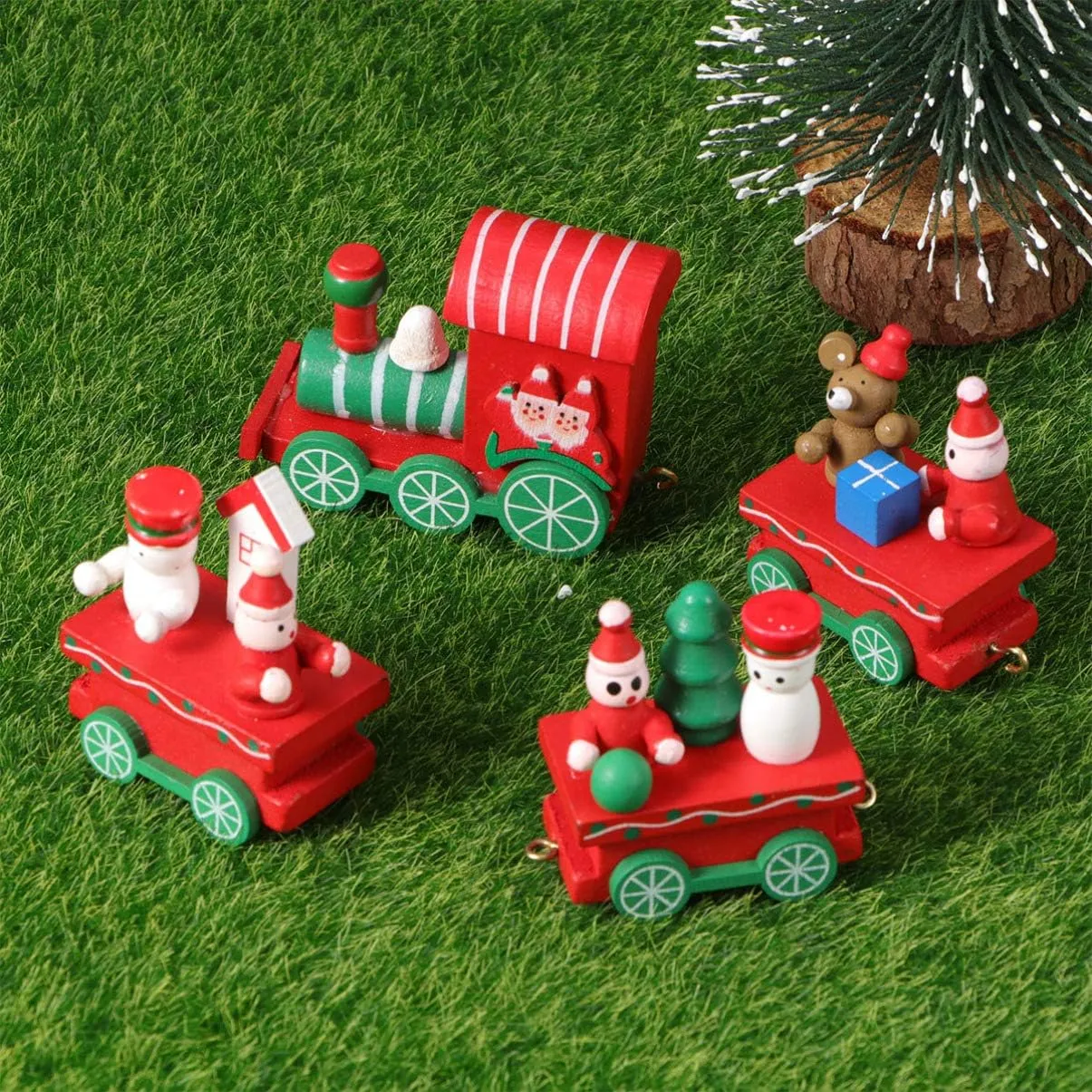 Train Party Favors Under Christmas Tree Train Creative Train Toy Christmas Train Figurine Christmas Train Table Decor Christmas Train Decorations Round Dome Tray Mini Wooden Child
