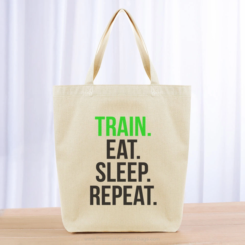 Train Eat Sleep Repeat Tote Bag - black green