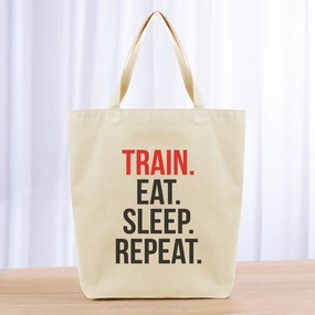 Train Eat Sleep Repeat Tote Bag - black red