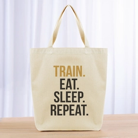 Train Eat Sleep Repeat Tote Bag - black yellow orange