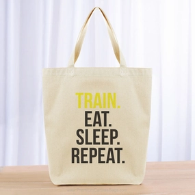 Train Eat Sleep Repeat Tote Bag - black yellow