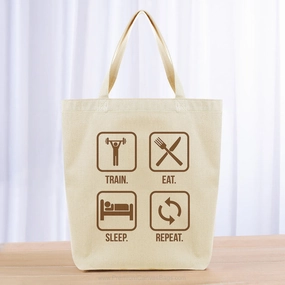 Train Eat Sleep Repeat Tote Bag - brown