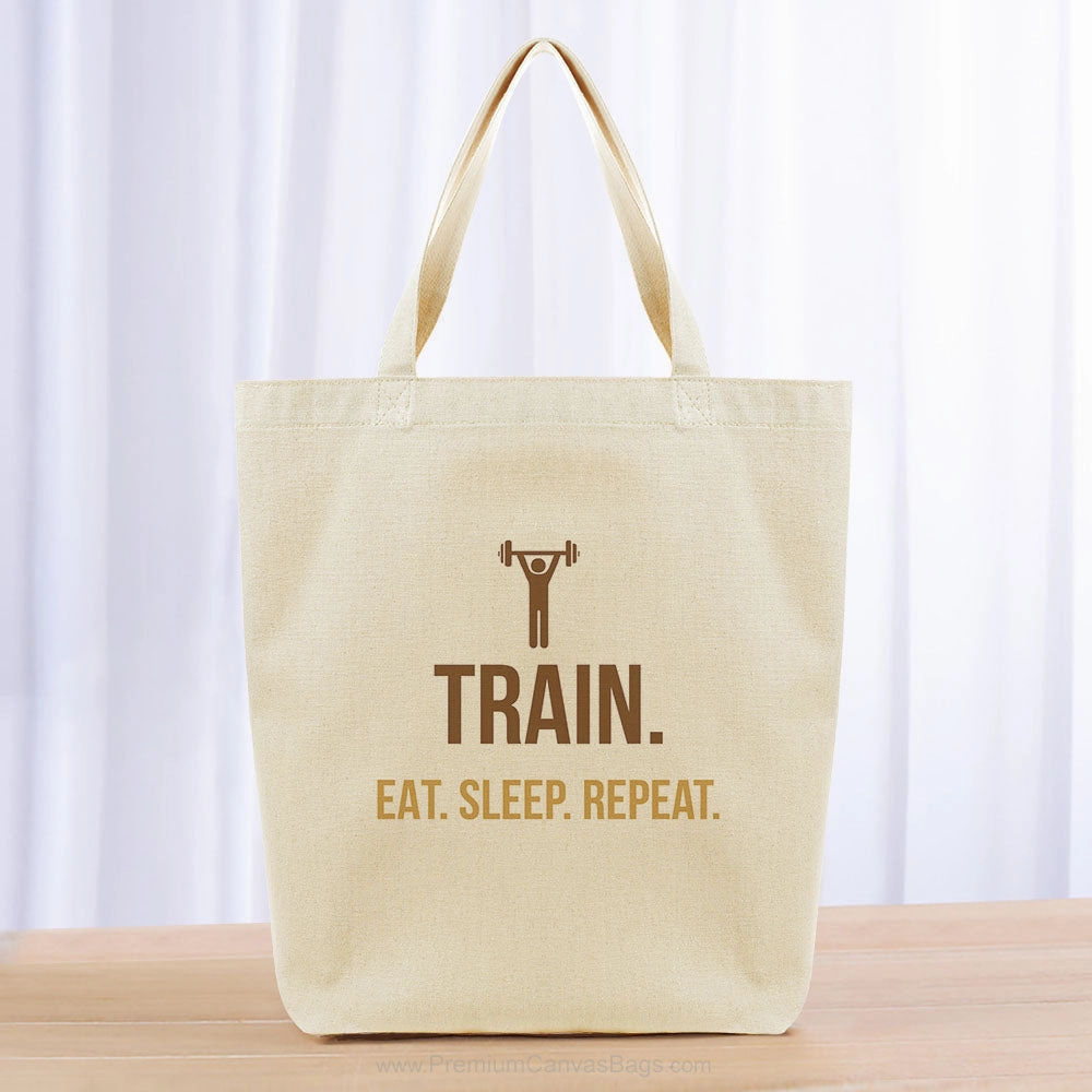 Train Eat Sleep Repeat Tote Bag - brown yellow orange