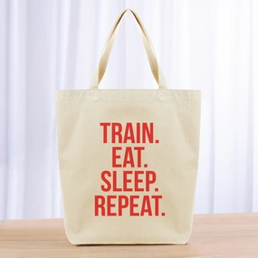 Train Eat Sleep Repeat Tote Bag - red