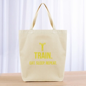 Train Eat Sleep Repeat Tote Bag - yellow