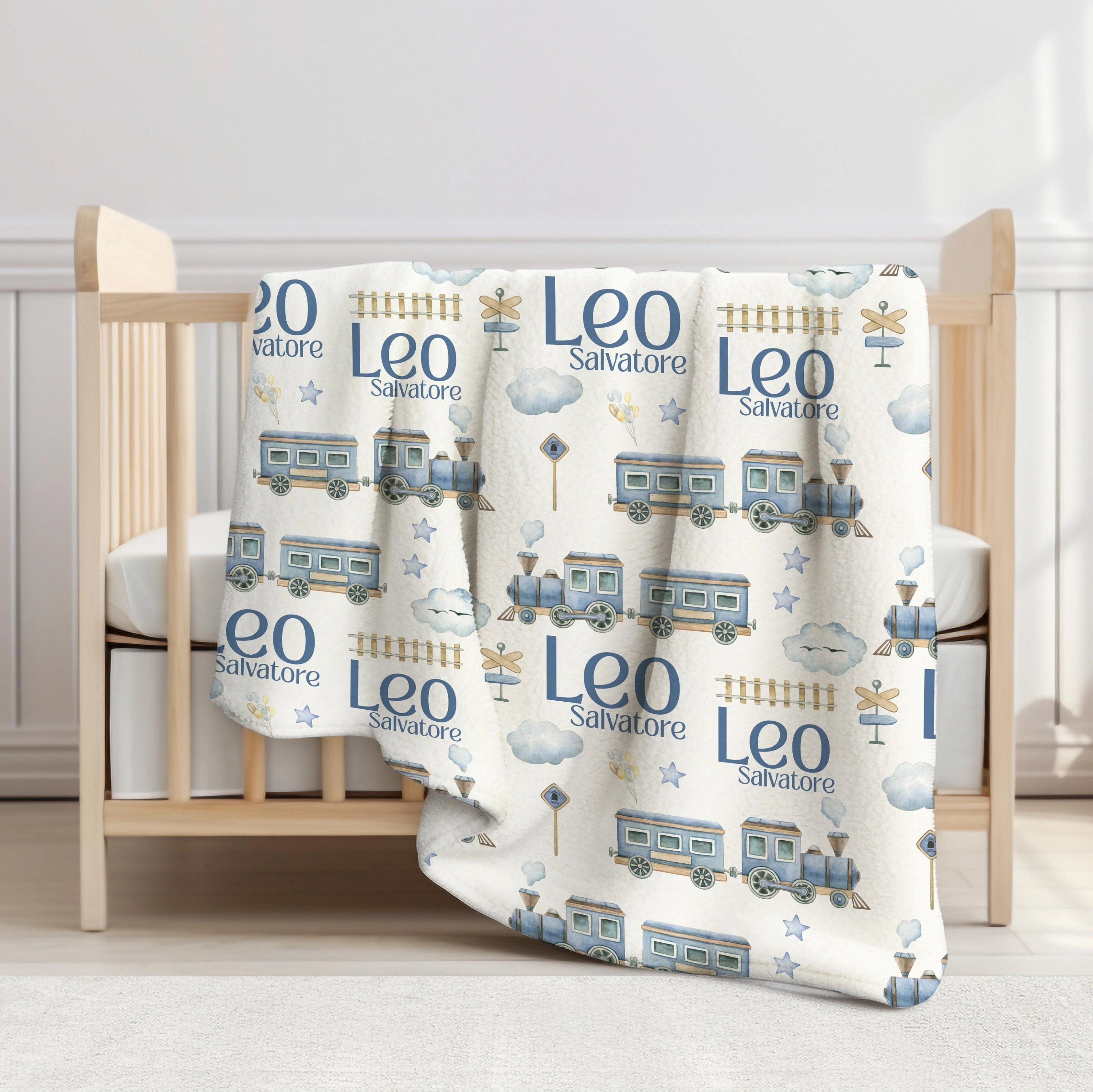 Train Swaddle Set, Baby Boy Blue B75