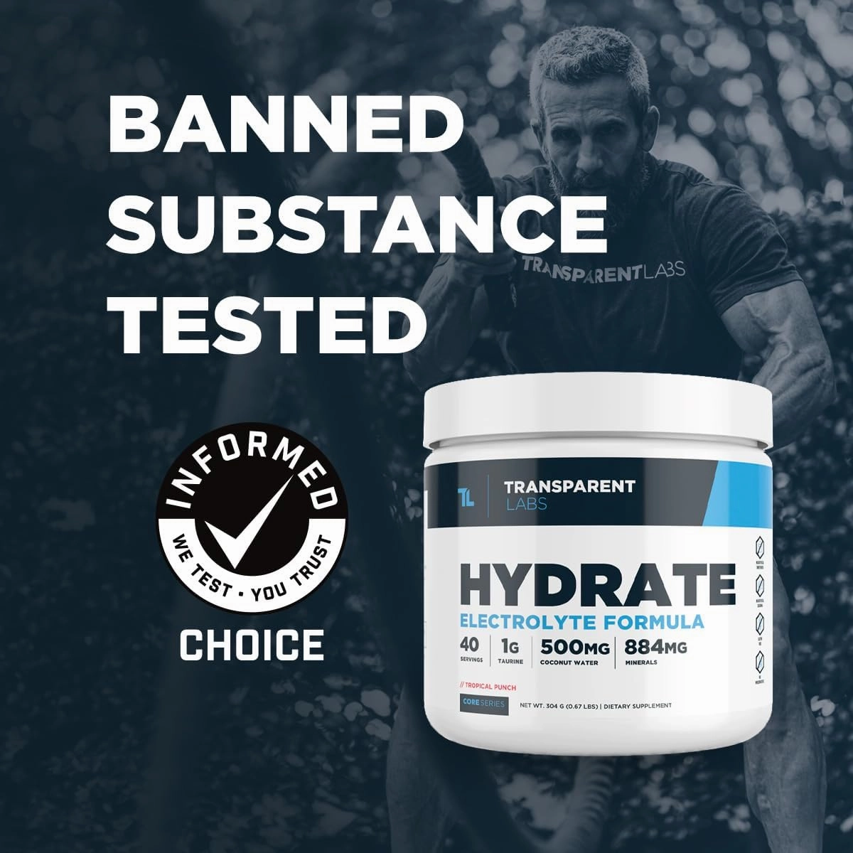 Transparent Labs Hydrate Naturally Sweetened Electrolytes Powder - Hydration Powder Electrolytes with Coconut Water, Calcium, Taurine, & Potassium - 40 Servings, Tropical Punch