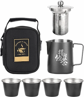 Travel Tea Set | Stainless Steel Teapot with Tea Cups,Tea Ceremony Set, Kung Fu Tea and Travel Bag for Travel Home Outdoor Backpacking Camping