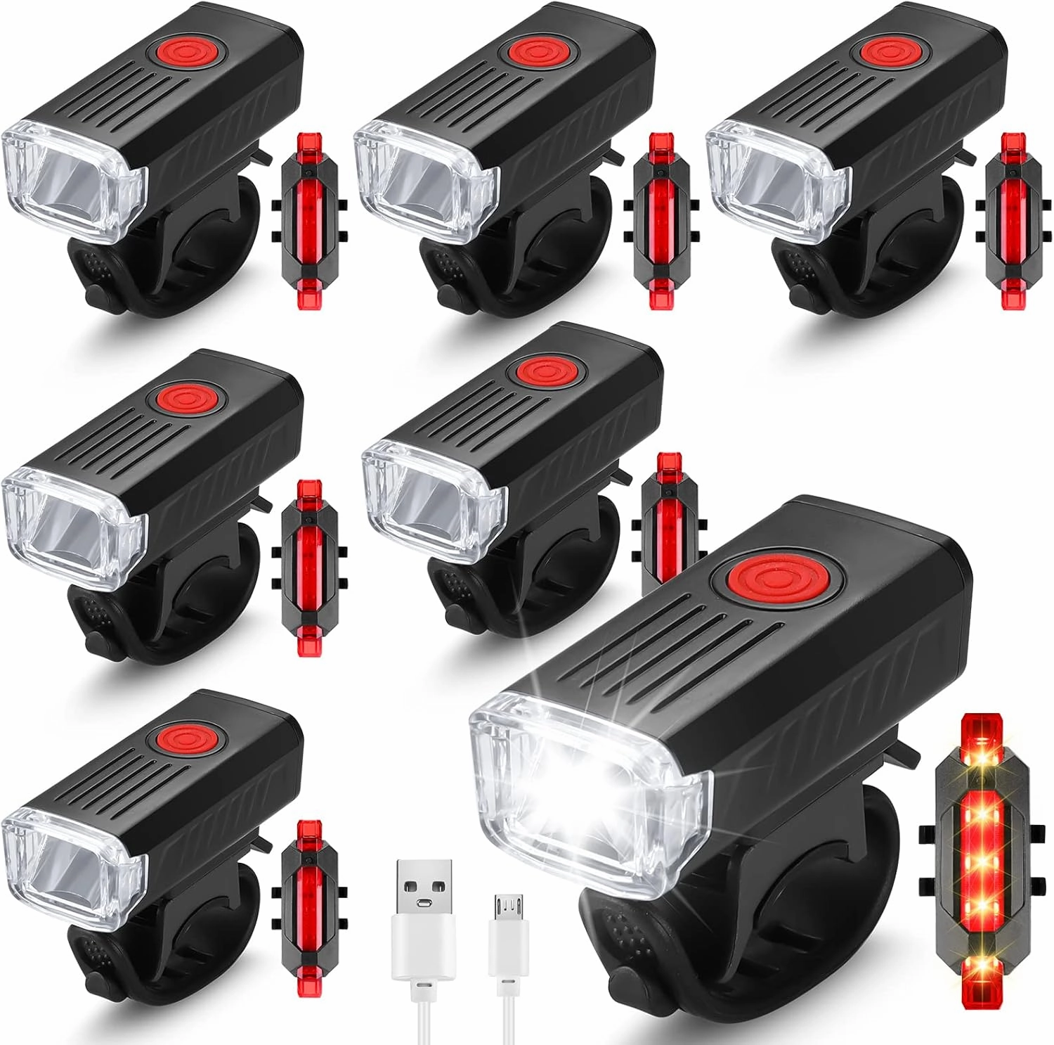 Treela 6 Sets Bike Lights Front and Back Bicycle Waterproof USB Rechargeable Front Headlight Back Taillight Bright 1200 Lumen Bike Light for Night Riding for Women Men Mountain Road Cycling (Round)