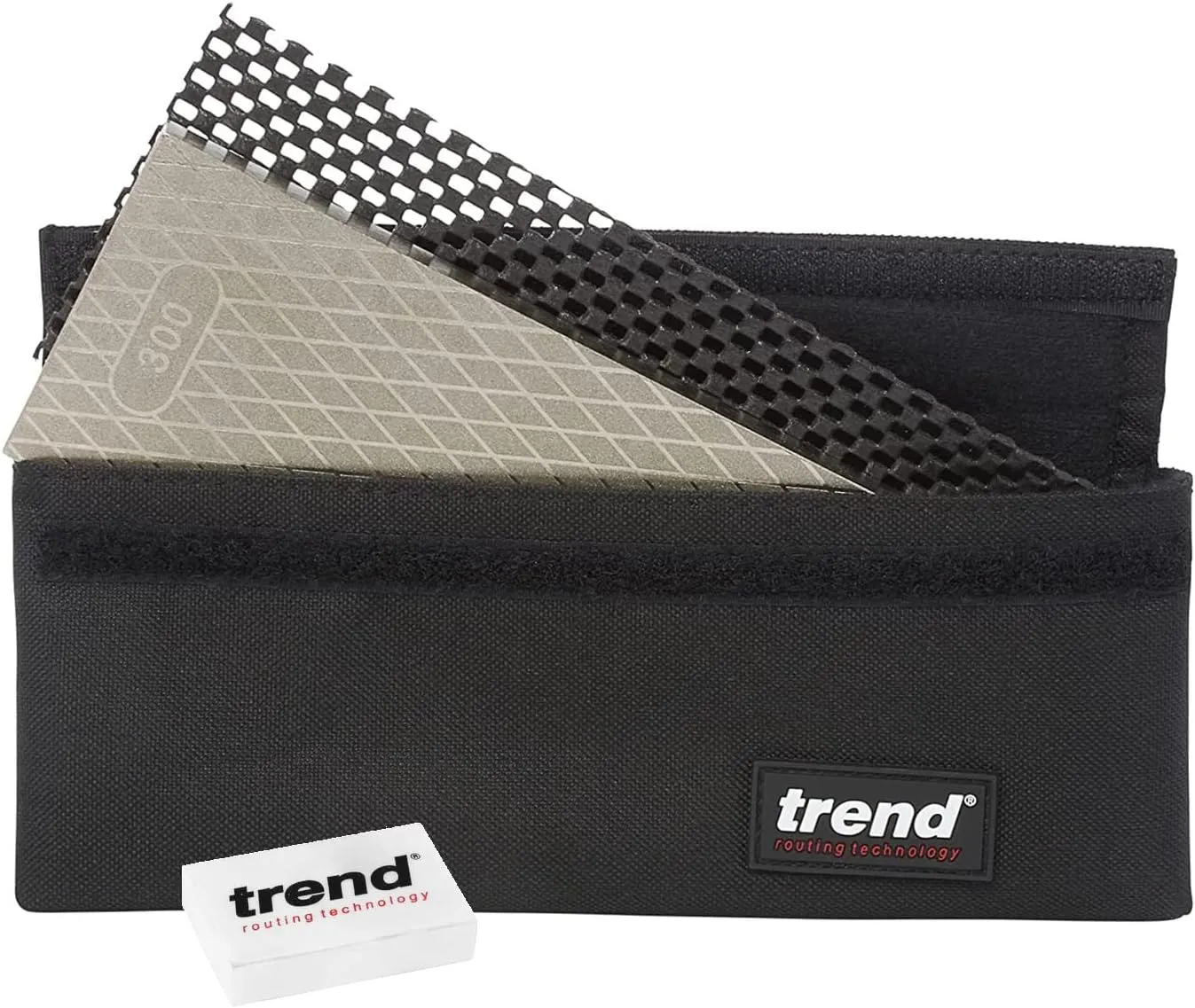 Trend Diamond Sharpening Stone Kit, 8 x 3 Inch Double Sided (300/1000 Grit) Bench Stone with Pouch, Cleaning Block & Non-Slip Mat, DWS/CP8/FC