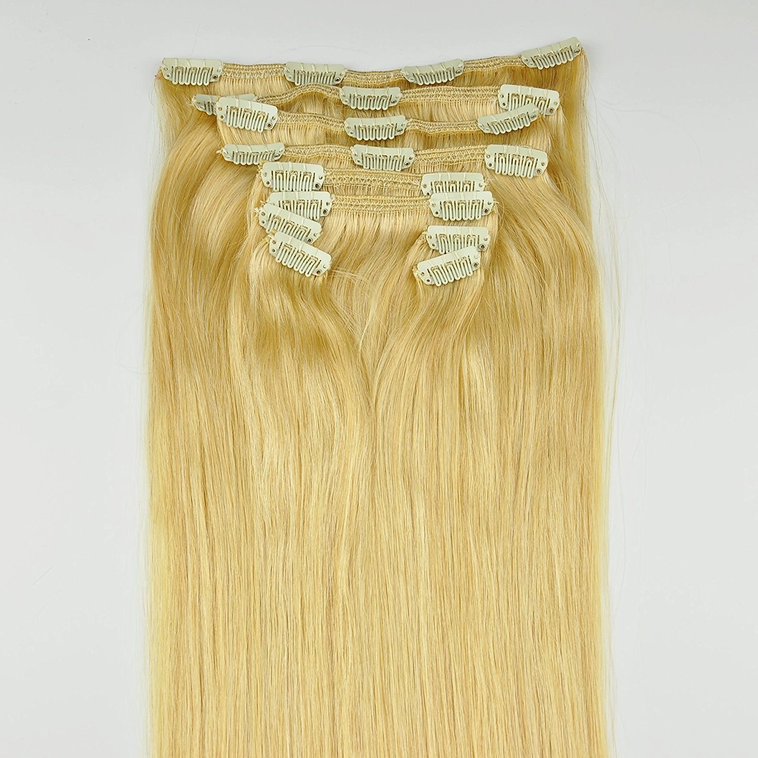 TRESSMATCH® 20"-22" Clip in Remy Human Hair Extensions Thick to Ends Bleach Blonde (solid613) 10 Pieces(pcs) Full Head Set (Set Weight: abouy 160grams/5.7oz)