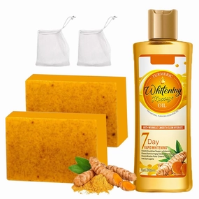 Turmeric 2-Piece Set - Turmeric Oil and Soap, with Ginger Ingredients and Body Oils, for Face & Body Massage Cleansing, Cleansing Cleanser Comfort