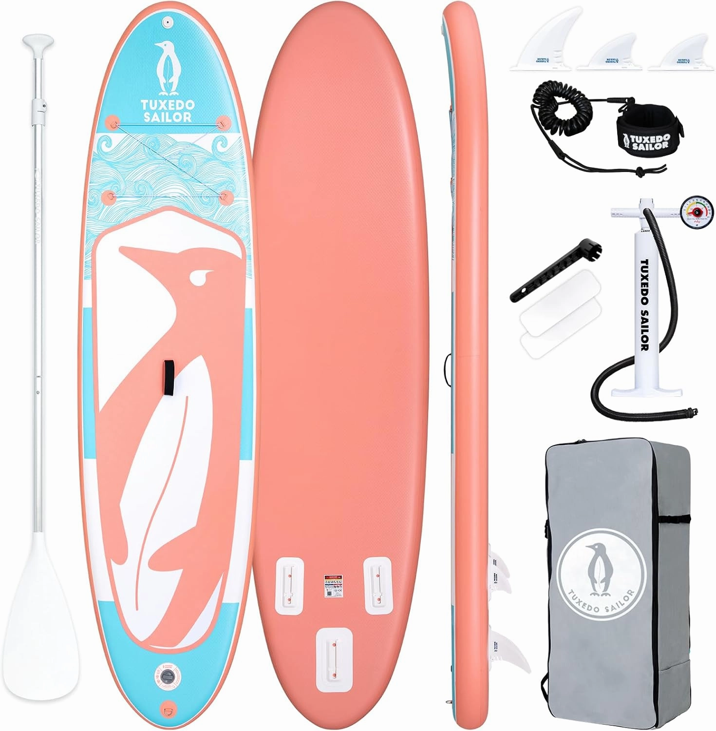 Tuxedo Sailor 10'6"×33"×6" Inflatable Stand Up Paddle Board with Premium SUP Accessories,Adults & Youth for All Skill Levels, Included with Board, Paddle, Pump, Fins, Backpack