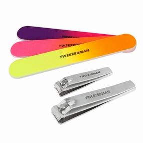 Tweezerman Stainless Steel Nail Clipper Combo Set with Three Neon Nail Files