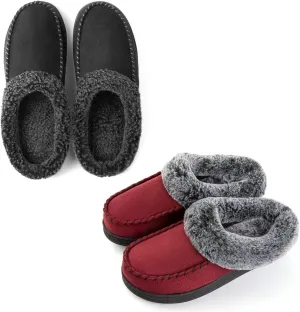 ULTRAIDEAS Couples Suede Moccasin Memory Foam Slippers(Men Size 11-12/ Women Size 9-10)
