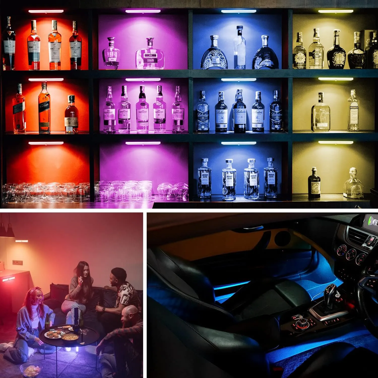 Under Cabinet Lighting Wireless with Remote, 48 LED Rechargeable Under Cabinet Lights, Kitchen Counter Lights Dimmable LED Closet Light RGB Bar for Shelf, Car, Hallway, 15 Color Changing, 6 Pack