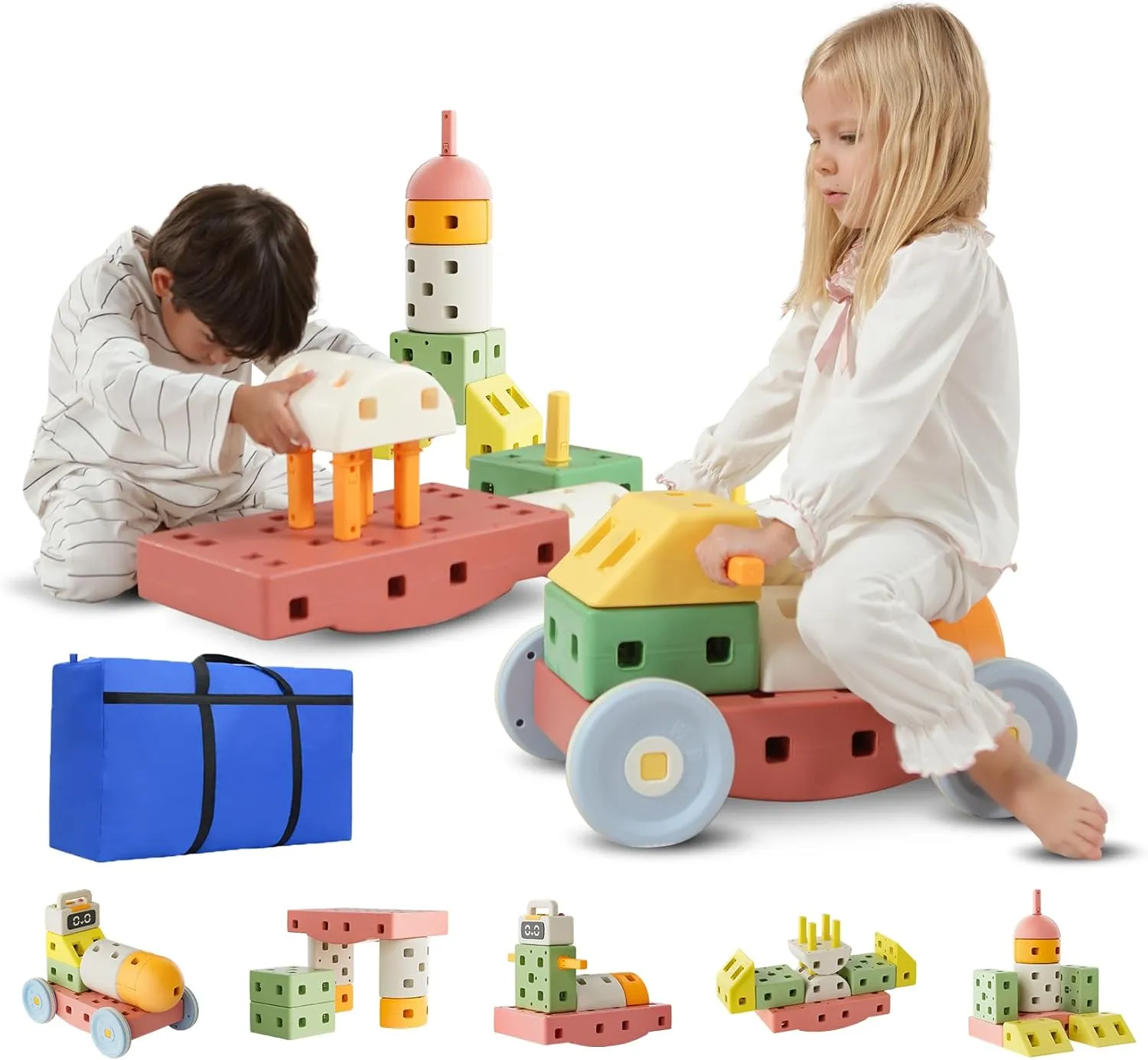 UNICOO® DIY Modular Building Set - Ultimate Engineering Building Block Toy Set for Boys & Girls Age 5 , Kids Building Kit | Push Car, Rocking Rides, Building Block Table, w/Carry Bag, Educational Gift