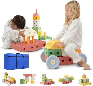 UNICOO® DIY Modular Building Set - Ultimate Engineering Building Block Toy Set for Boys & Girls Age 5 , Kids Building Kit | Push Car, Rocking Rides, Building Block Table, w/Carry Bag, Educational Gift