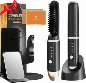 UNIWA Beard Straightener for Men, Gifts for Men Him Dad,Portable Cordless Hair Straightener, Anti-Scald Heated Beard Brush, Ionic Electric Hot Comb Tooth for Beard,Mini Wireless Hair Straightener