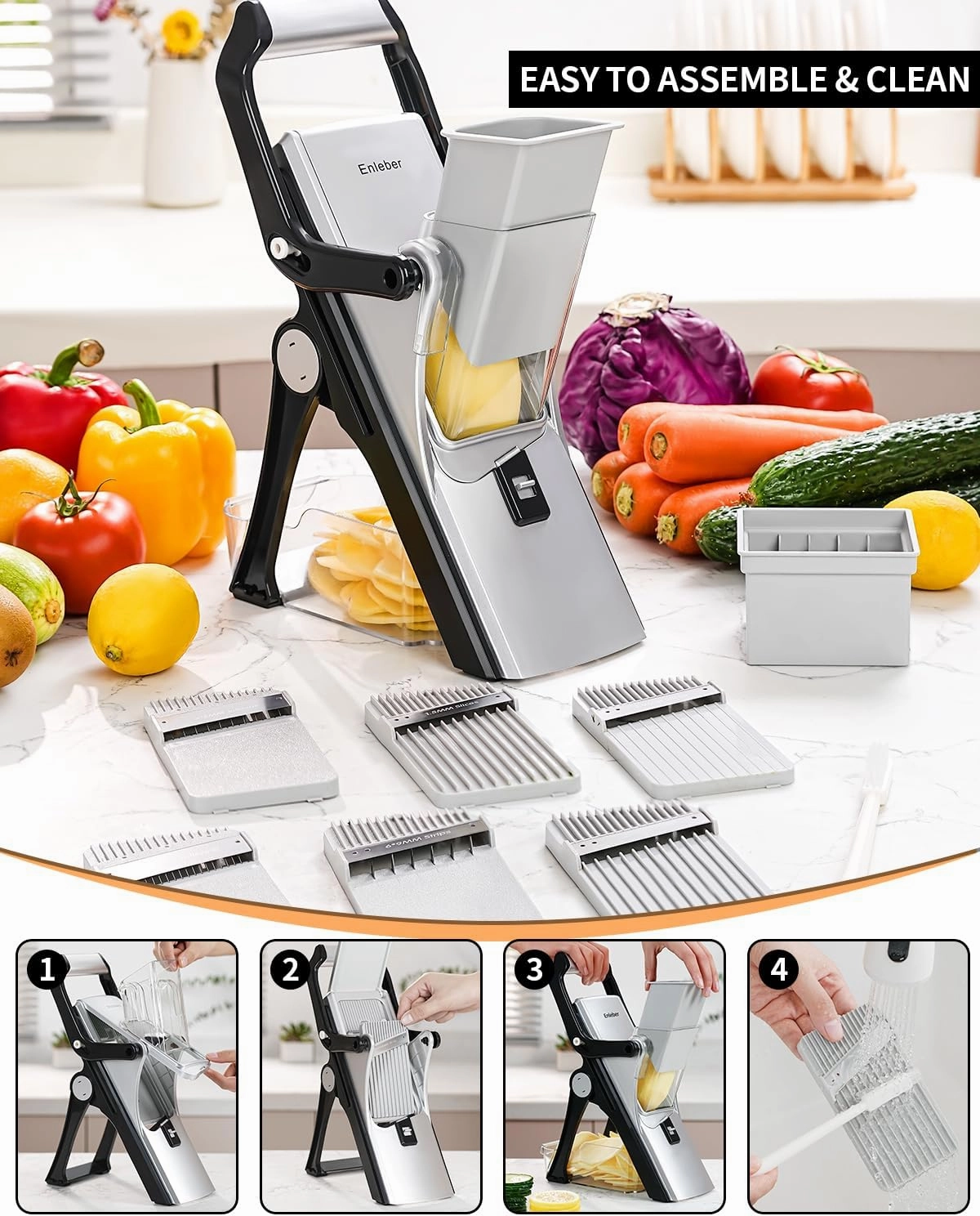 Upgrade Mandoline Slicer Safe Vegetable Chopper-Julienne Dicer for Kitchen, Potato Slicer, Adjustable Vegetable Cutter with Container, Multifunctional 6 in 1 Food Chopper (Black)