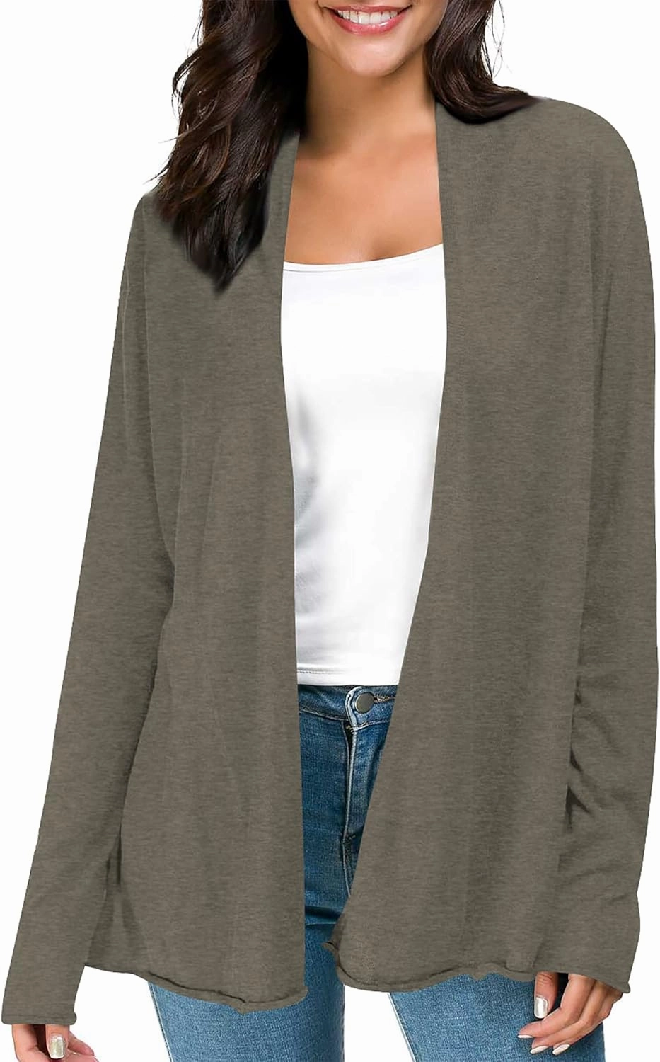 Urban CoCo Women's Long Sleeve Open Front Casual Thin Cardigan