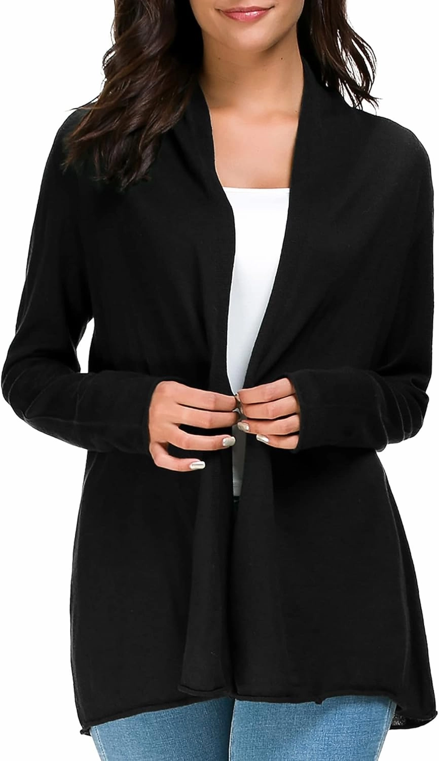 Urban CoCo Women's Long Sleeve Open Front Casual Thin Cardigan