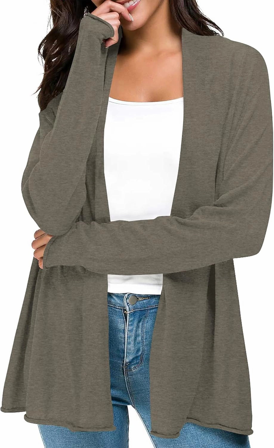 Urban CoCo Women's Long Sleeve Open Front Casual Thin Cardigan