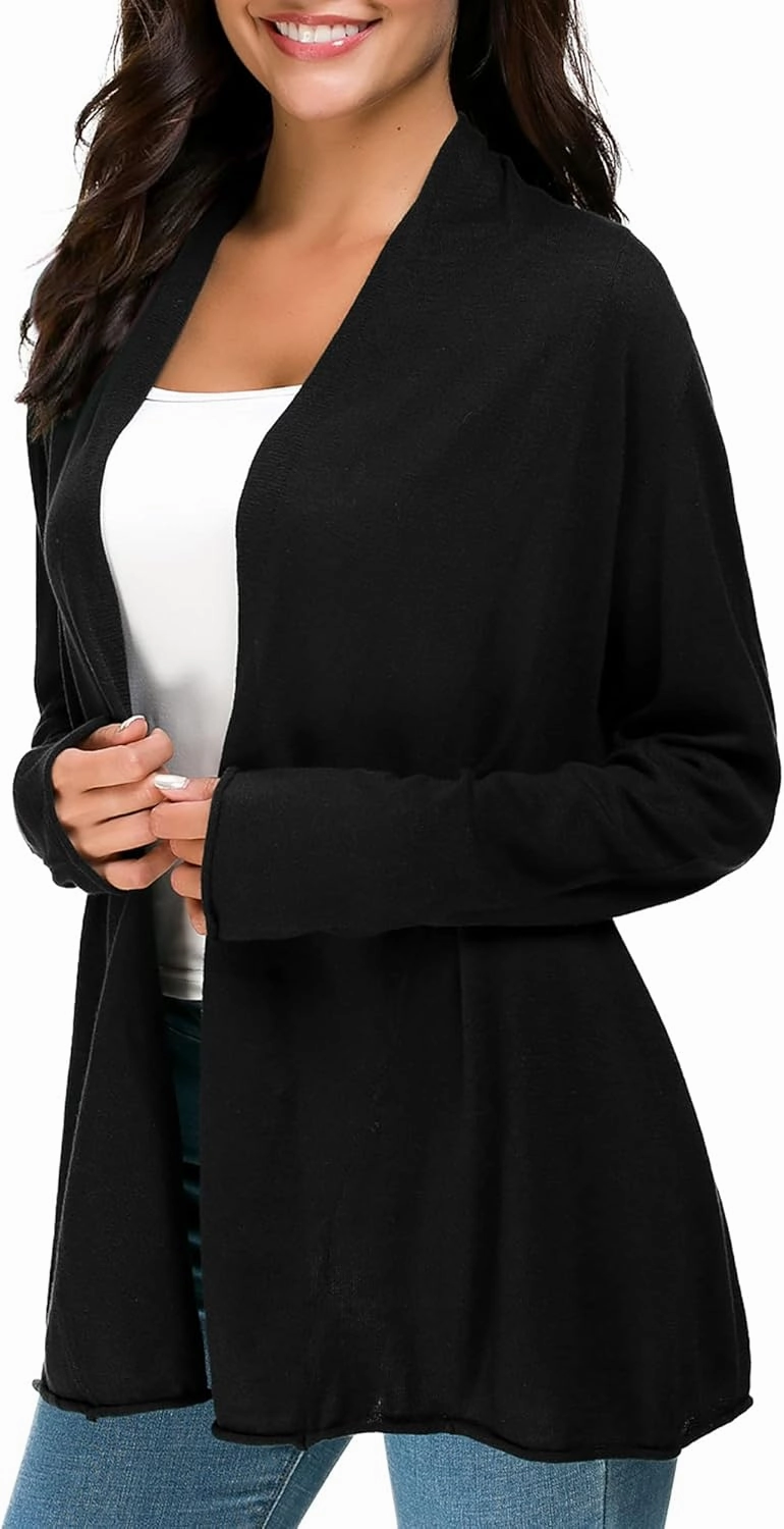 Urban CoCo Women's Long Sleeve Open Front Casual Thin Cardigan