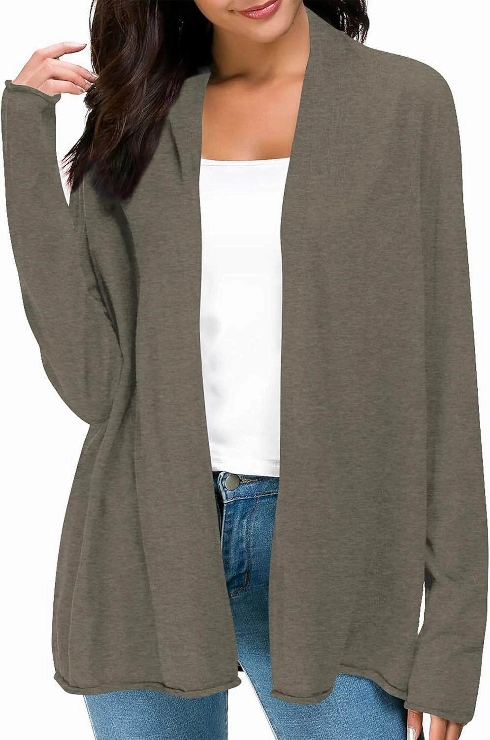 Urban CoCo Women's Long Sleeve Open Front Casual Thin Cardigan