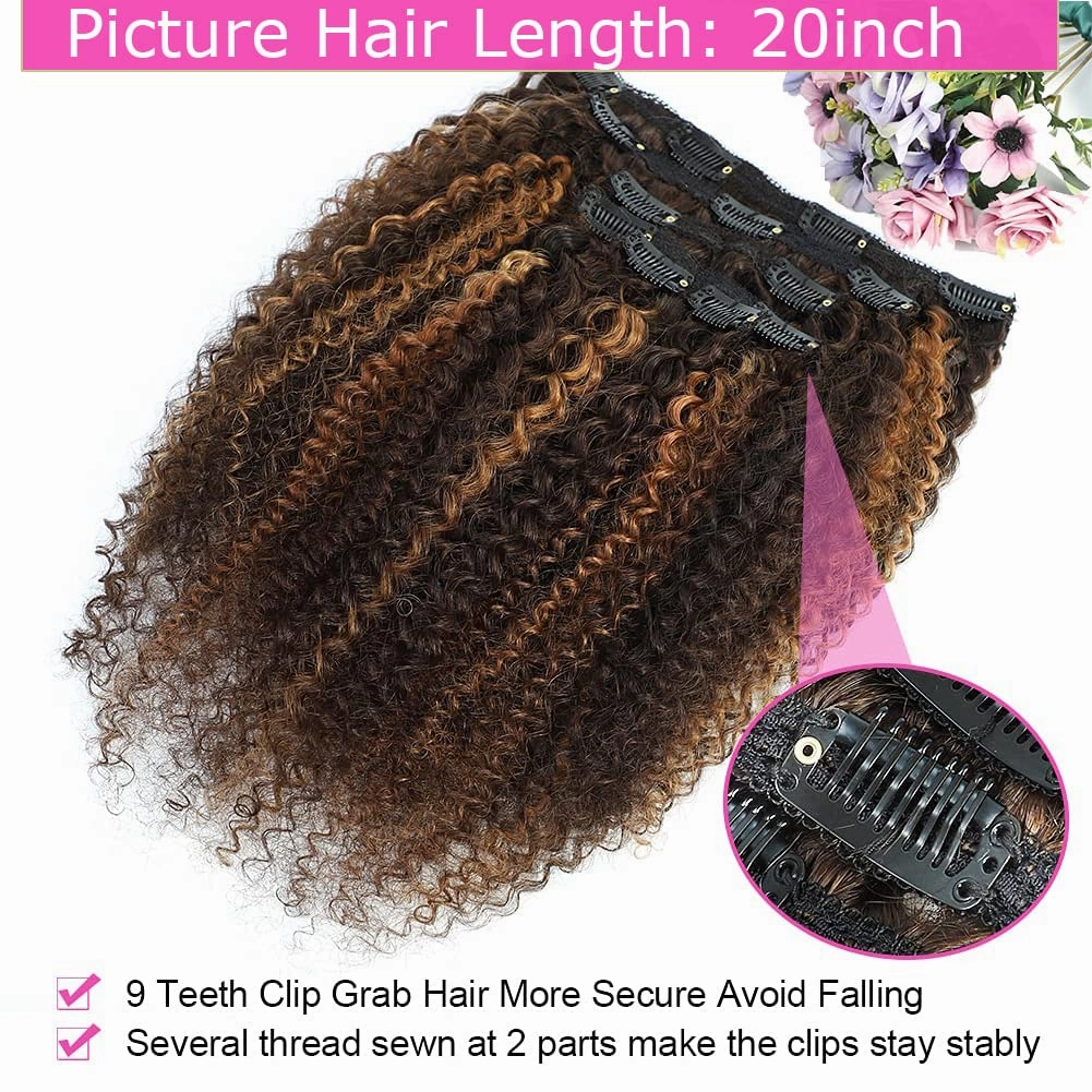 Urbeauty 4/30 Kinky Curly 10 Inch 3c 4a Clip in Hair Extensions for Black Women Chocolate Brown Mix Medium Auburn Curly Hair Extensions Clip Ins 10Pcs/Set Full Head 10a Grade