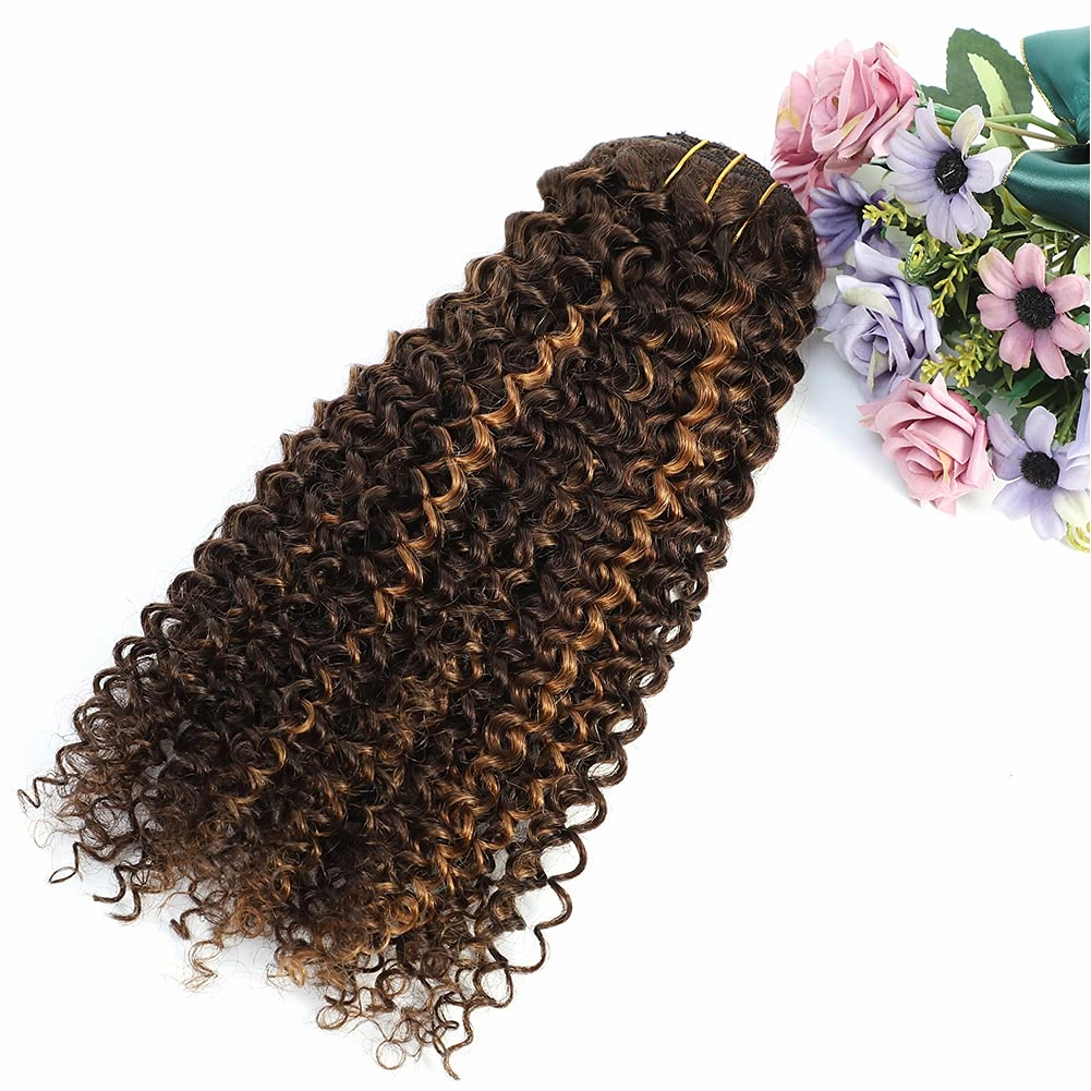 Urbeauty 4/30 Kinky Curly 10 Inch 3c 4a Clip in Hair Extensions for Black Women Chocolate Brown Mix Medium Auburn Curly Hair Extensions Clip Ins 10Pcs/Set Full Head 10a Grade