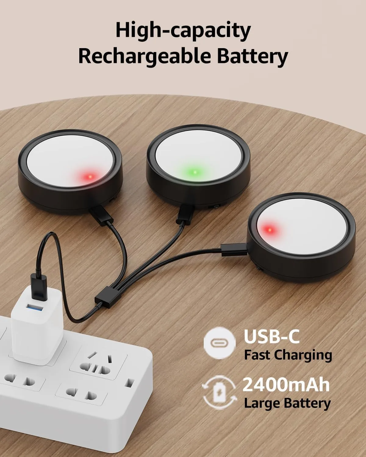 USB Rechargeable Color Changing Puck Lights, Black 2400mAh Battery Operated Tap Lights with Remote Under Cabinet Lighting Wireless LED Display Shelf Light RGB Magnetic Push Lamp Stick On for Classroom