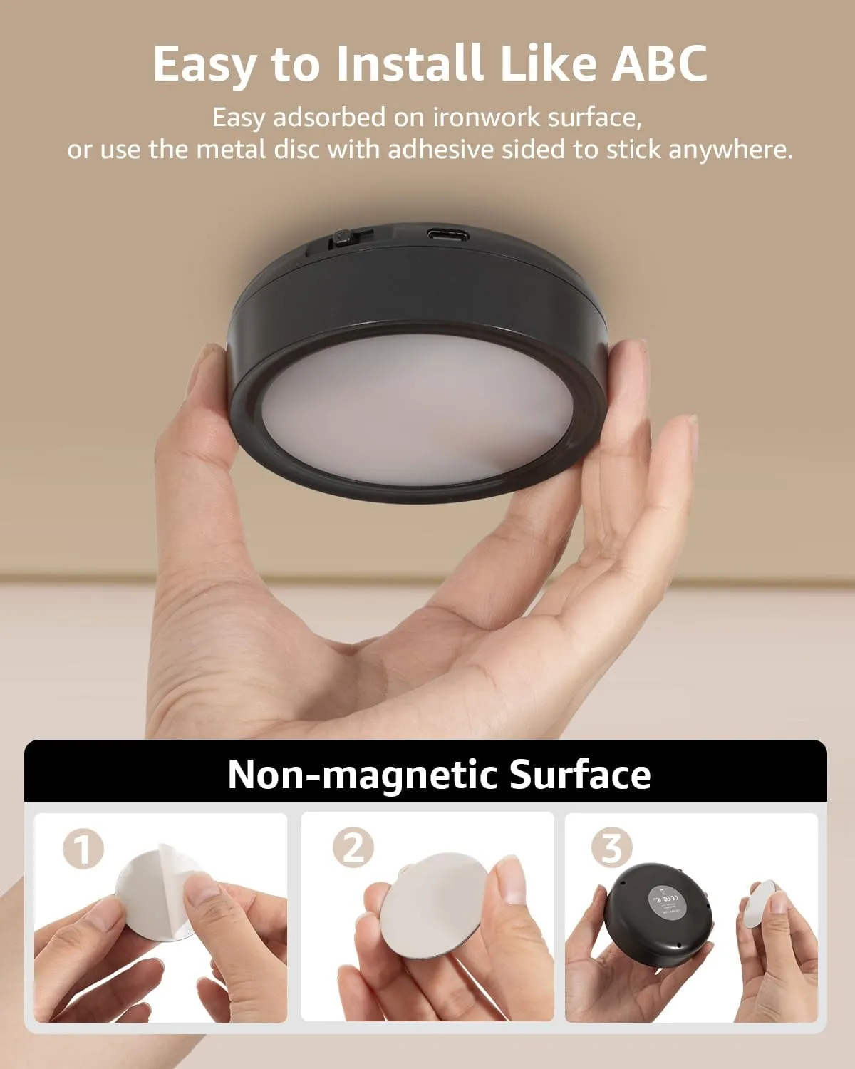USB Rechargeable Color Changing Puck Lights, Black 2400mAh Battery Operated Tap Lights with Remote Under Cabinet Lighting Wireless LED Display Shelf Light RGB Magnetic Push Lamp Stick On for Classroom