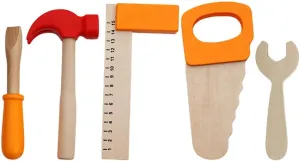 Vaguelly 1set Boy Girl Tool Simulated Wood Tool Kit for Fun Learning Includes Wrench Screwdriver Hammer Ruler Saw for Parent-boy Girl Interaction and Miniature Landscape Decor
