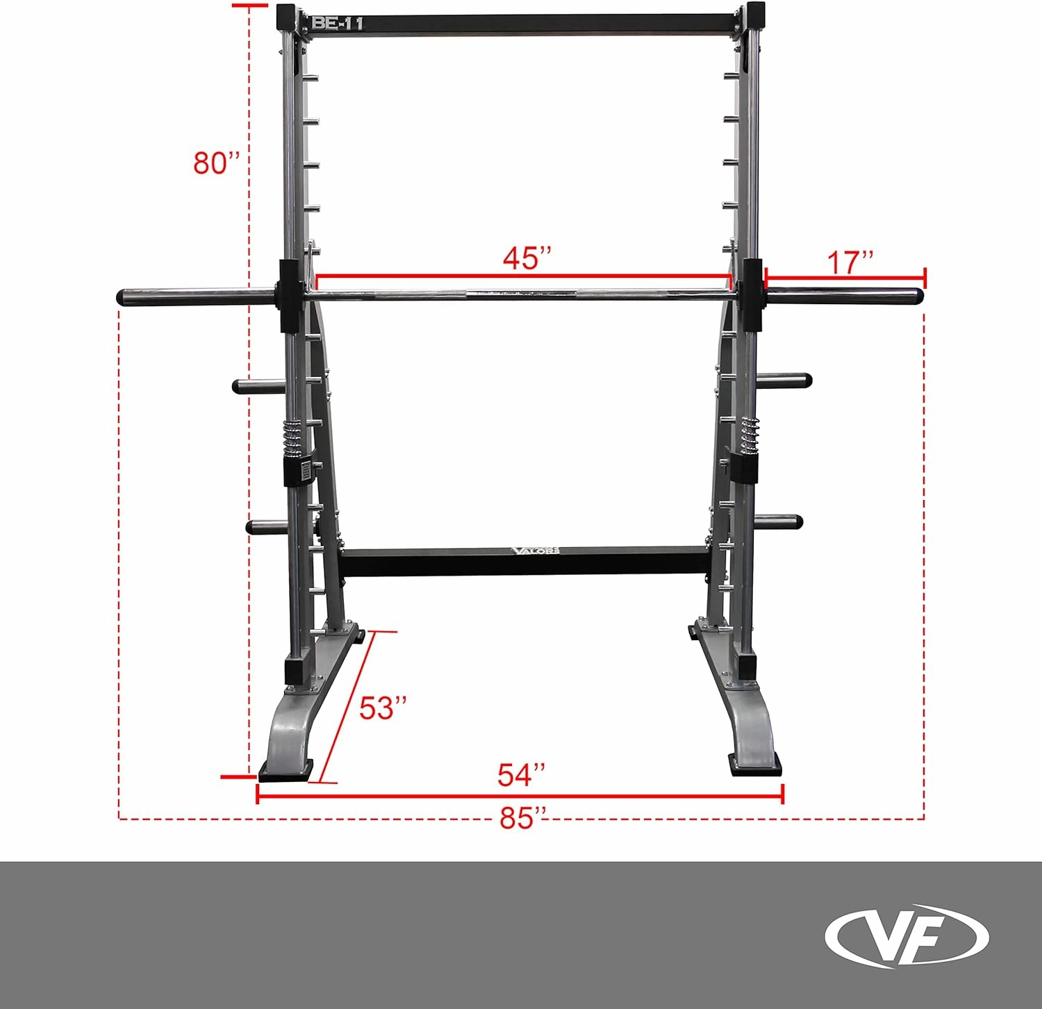 Valor Fitness Smith Machine Multi-Function Power Rack - 500lb Squat Rack or Bench Press Station - 2" Plate Storage Pegs- Attached Sliding Knurled Barbell - Home Gym
