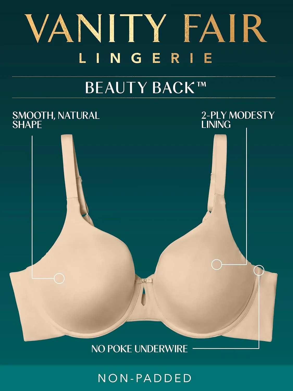 Vanity Fair Women's Beauty Back Non-Padded Underwire Bra
