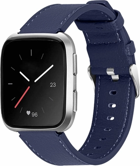 Versa Wristband, Adjustable Genuine Leather Watch Strap with Metal Buckle Lightweight Replacement Accessory Band for Women Men Compatible with Versa/Versa 2/Versa Lite (Blue)
