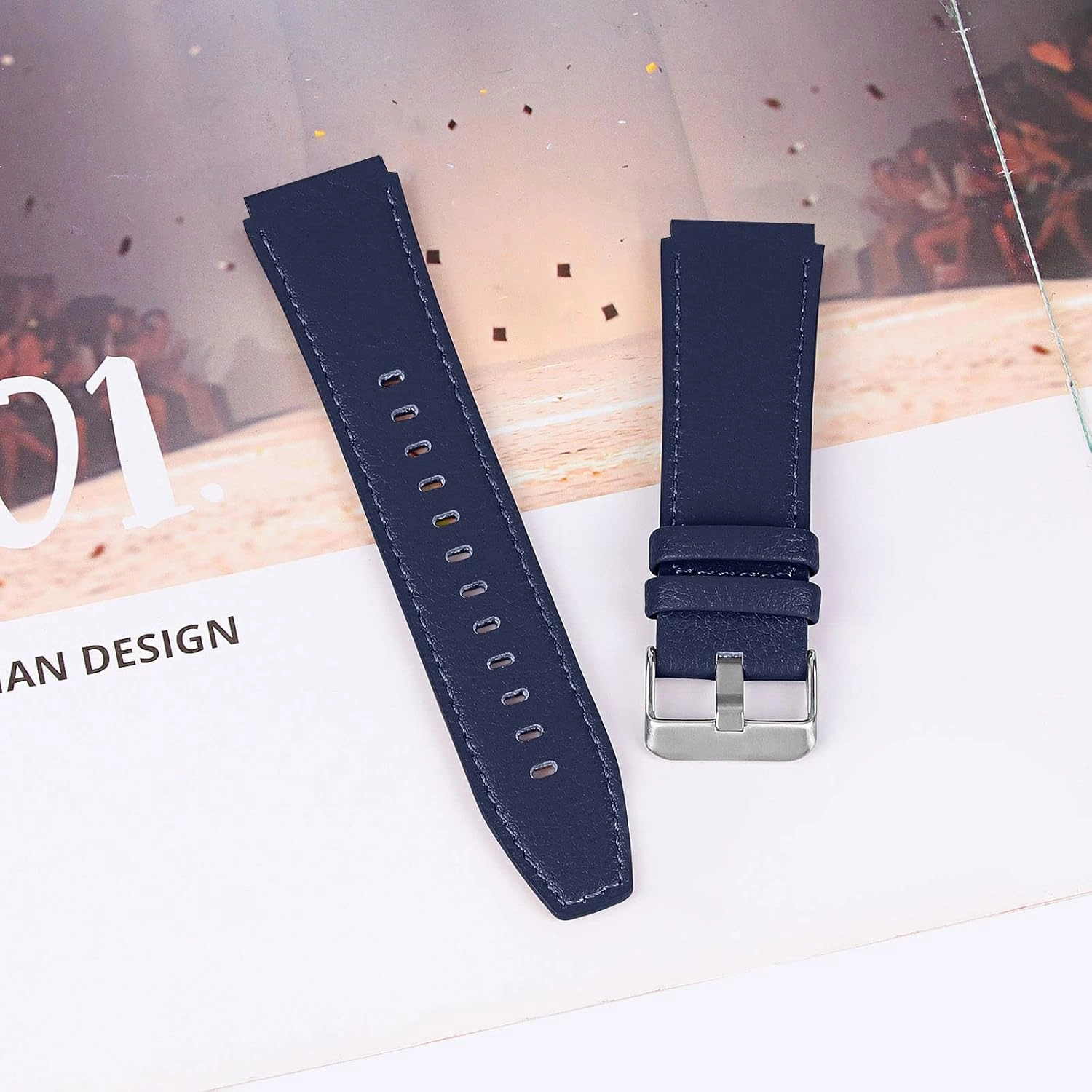 Versa Wristband, Adjustable Genuine Leather Watch Strap with Metal Buckle Lightweight Replacement Accessory Band for Women Men Compatible with Versa/Versa 2/Versa Lite (Blue)