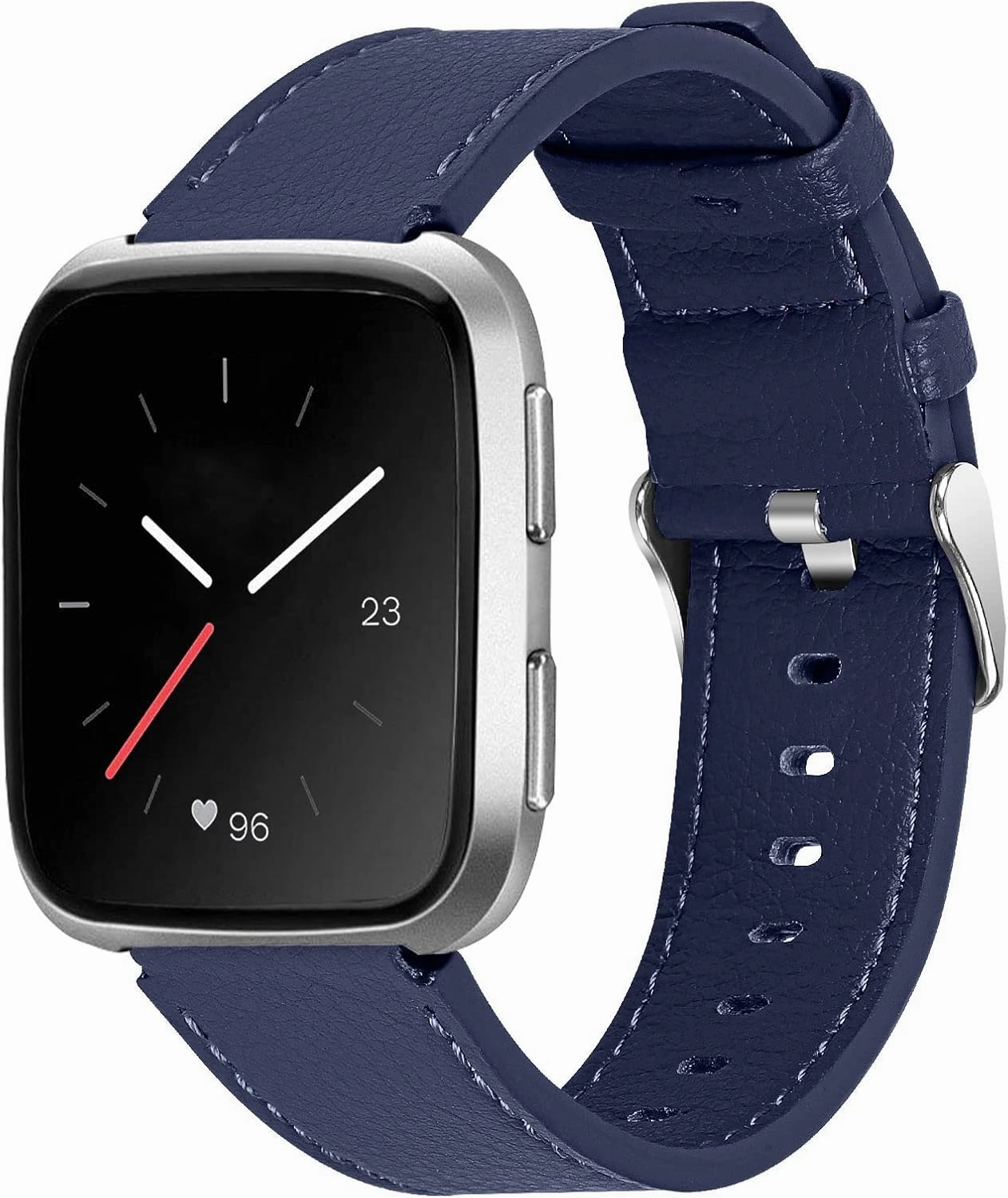 Versa Wristband, Adjustable Genuine Leather Watch Strap with Metal Buckle Lightweight Replacement Accessory Band for Women Men Compatible with Versa/Versa 2/Versa Lite (Blue)