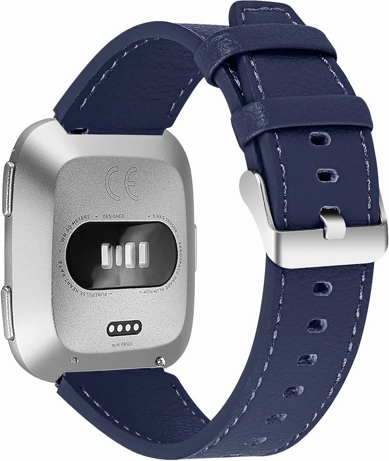 Versa Wristband, Adjustable Genuine Leather Watch Strap with Metal Buckle Lightweight Replacement Accessory Band for Women Men Compatible with Versa/Versa 2/Versa Lite (Blue)