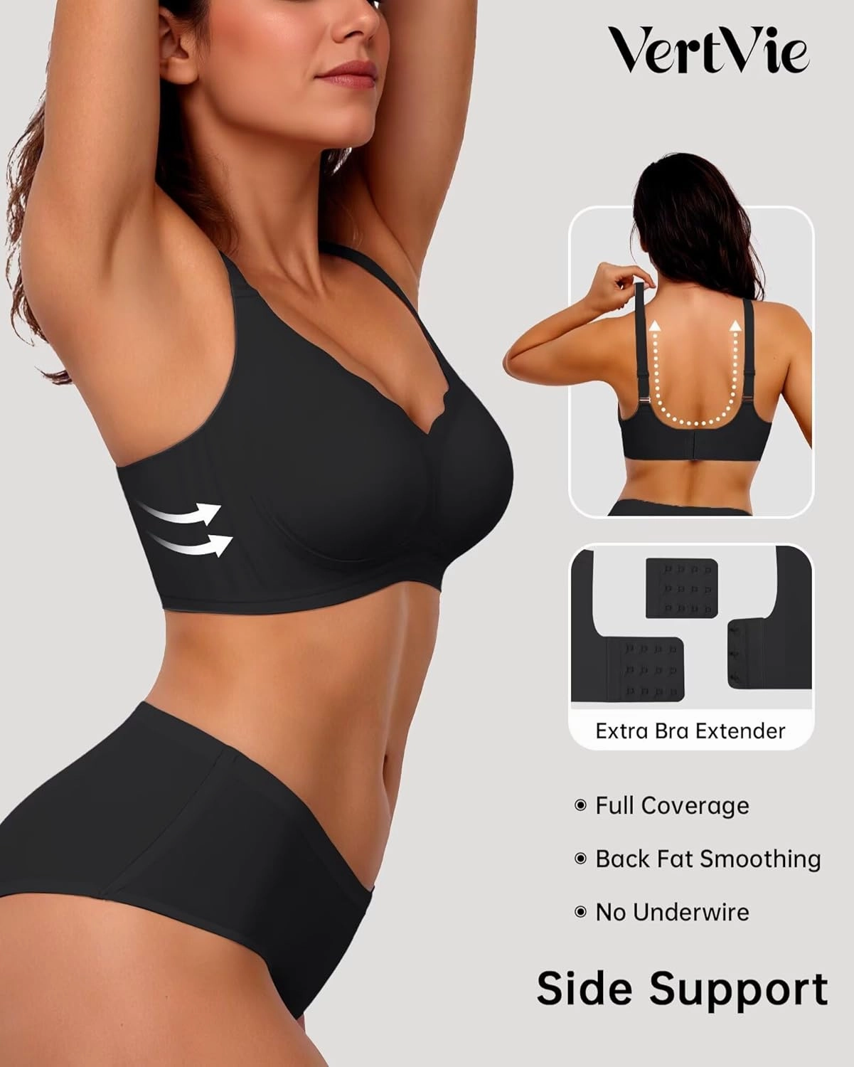 Vertvie Womens Seamless Bras No Underwire Supportive Wireless Push Up Full Coverage Bralette Comfort Scalloped T-Shirt Bra